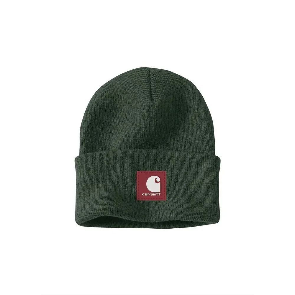 CARHARTT Mountain View Green Knit Rubber Patch Beanie